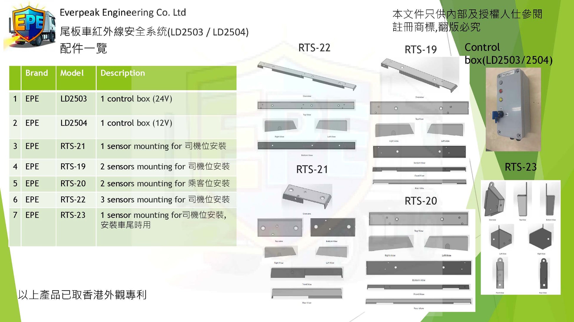 三位紅外線感測器或激光傳感器的支架(RTS-22) | 尾板安全支架 | 尾板系統支架 | 尾板裝置支架